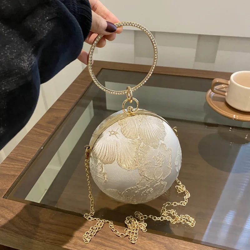 Embroidered Spherical Hand-held Shoulder Crossbody Chain Bag