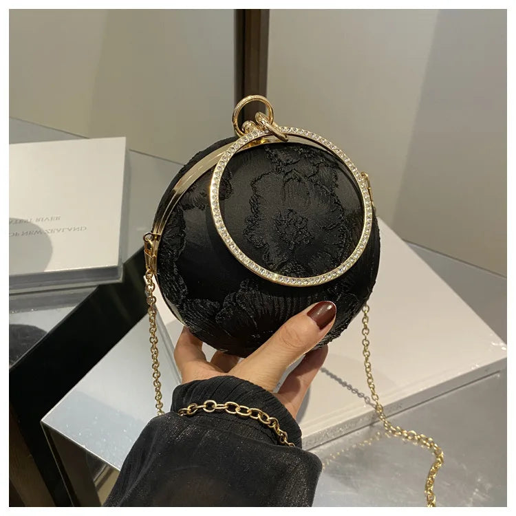 Embroidered Spherical Hand-held Shoulder Crossbody Chain Bag