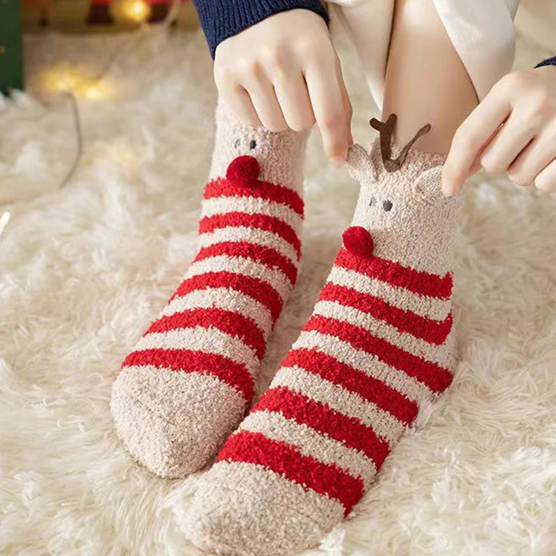 Thick Warm Fleece Santa Claus Snowman Cotton Socks Christmas Ball Gift Set