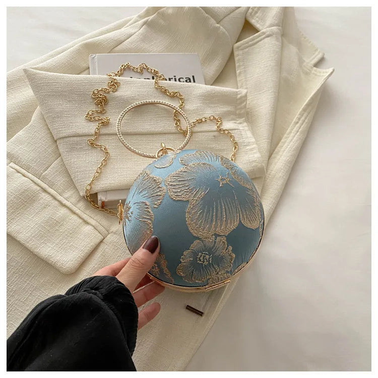 Embroidered Spherical Hand-held Shoulder Crossbody Chain Bag