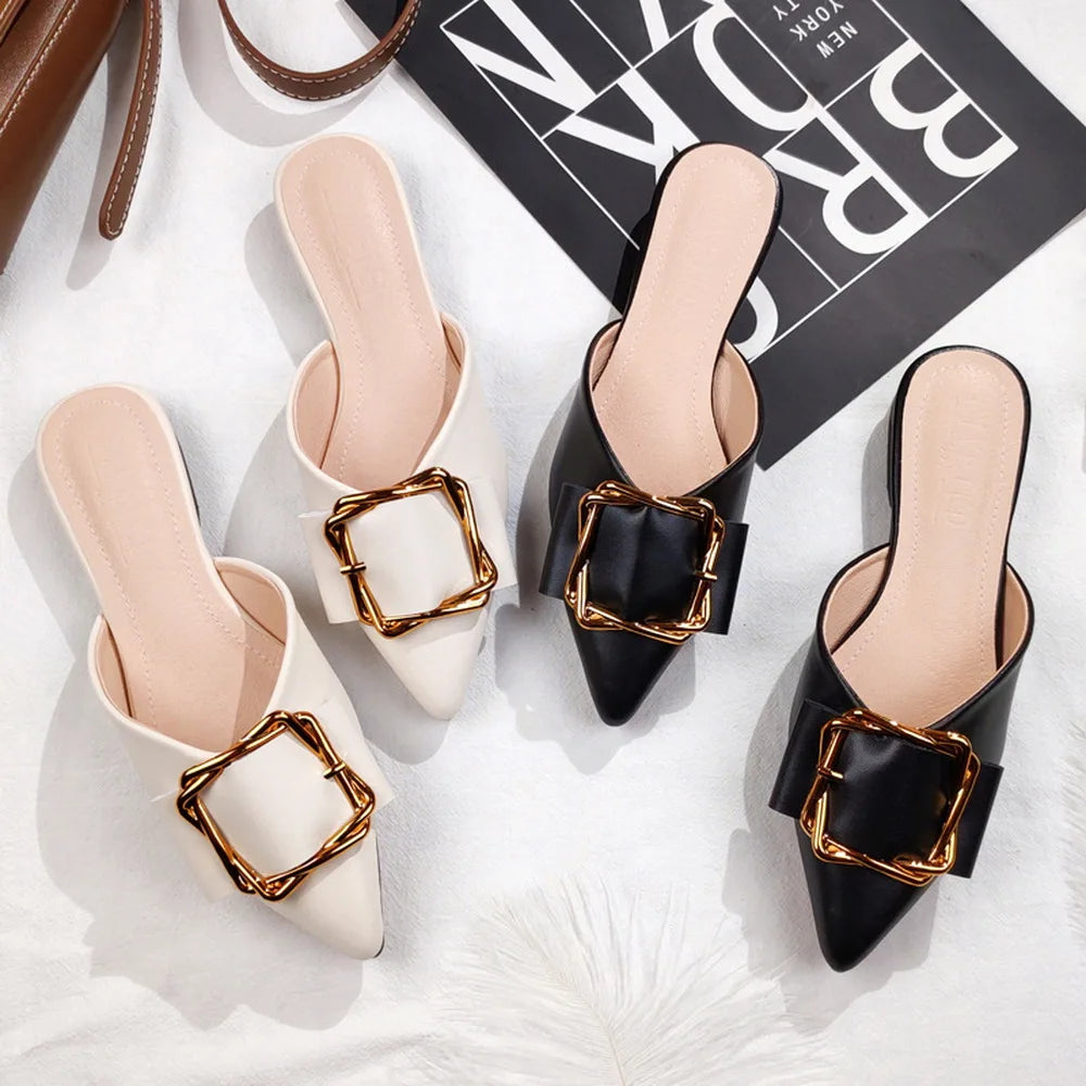 Big Bow Flat Slides Shoes