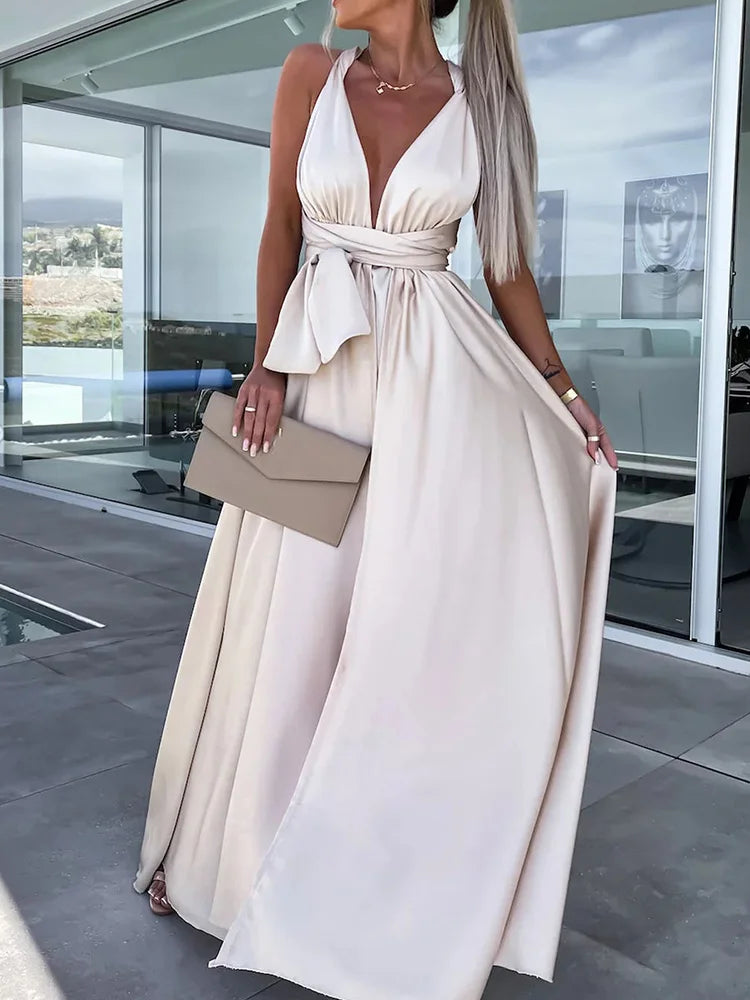 Deep V-Neck Sleeveless Maxi Dress