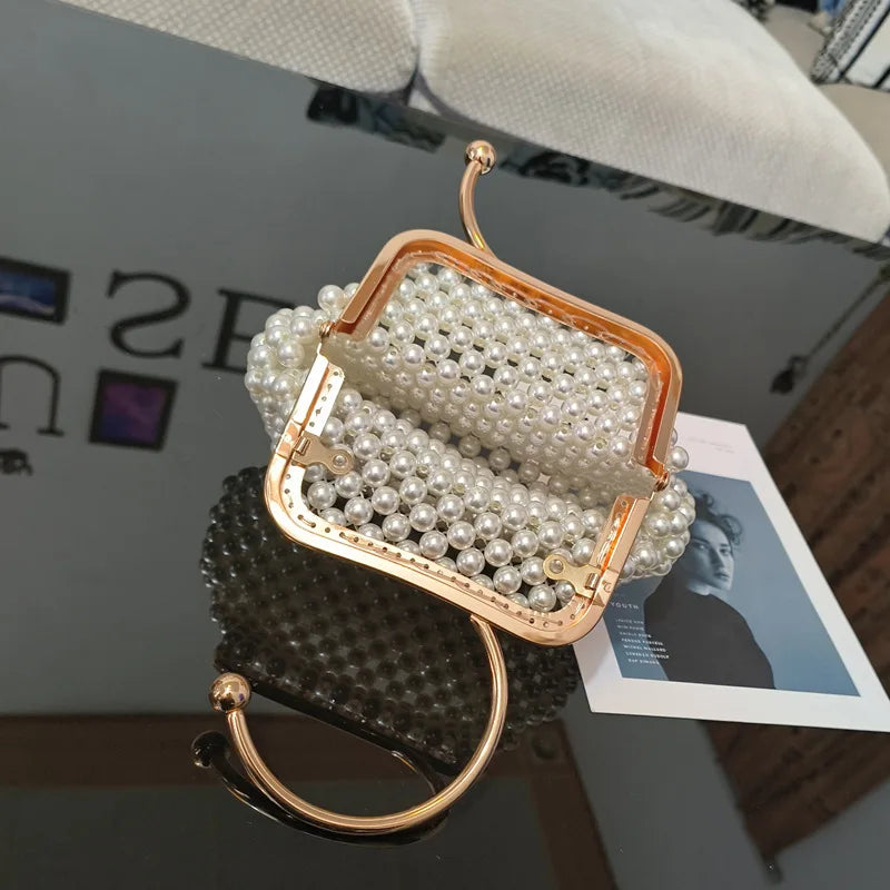 Pearl Breaded Top-Handle Hand-woven Handbag