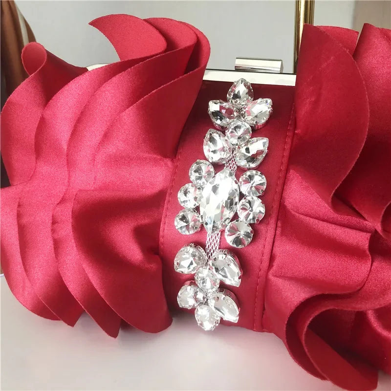 3D Rose Flower Diamante Long Chain Bag