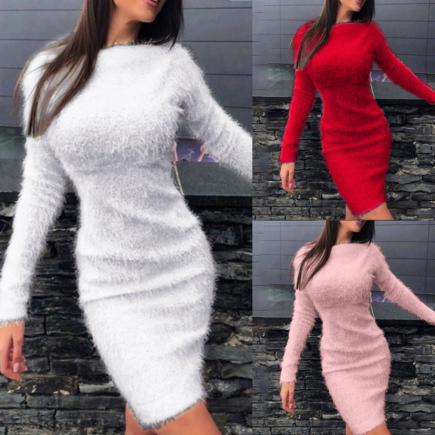 Plush Long Sleeve Sweater Dress