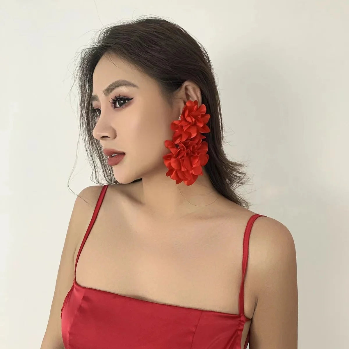 3D Flower Large Long Drop  Earrings