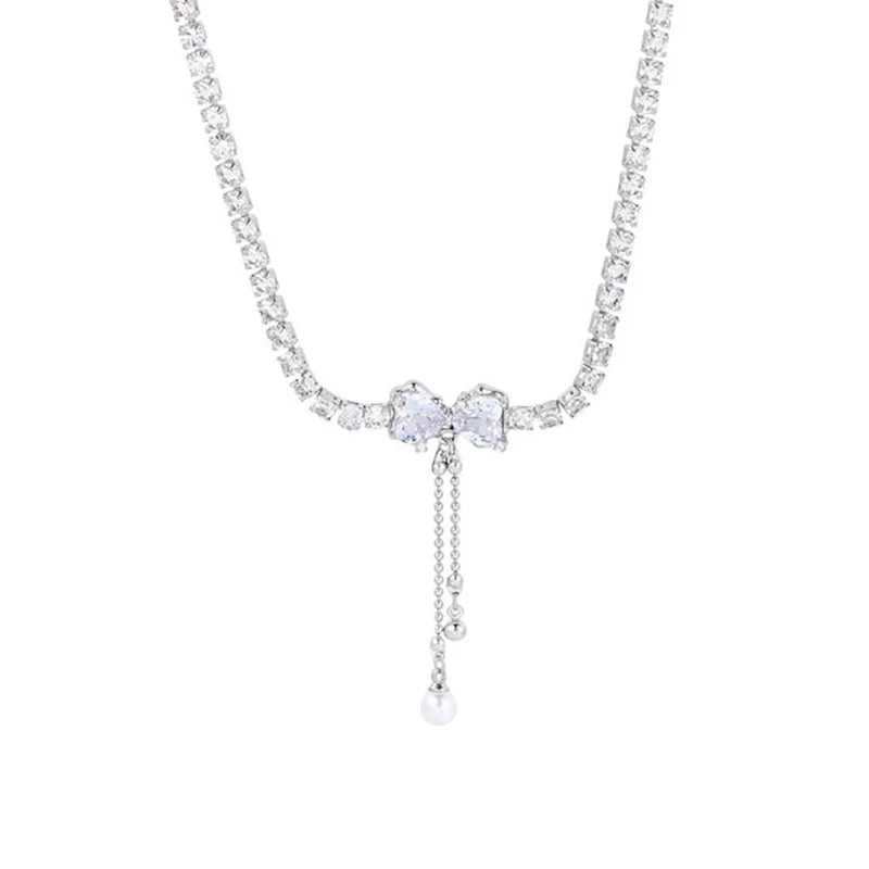 Rhinestone Bow-tie Chain Necklace