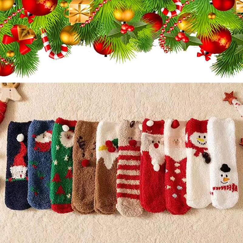 Thick Warm Fleece Santa Claus Snowman Cotton Socks Christmas Ball Gift Set