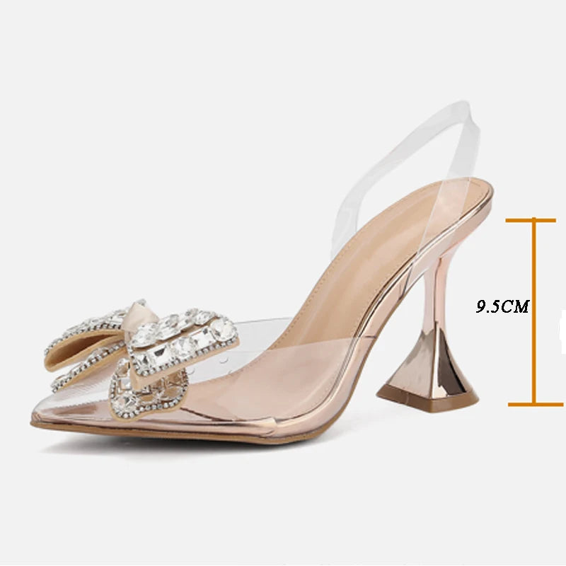 Butterfly-knot Crystal Transparent Pointed Toe High Heel Shoes