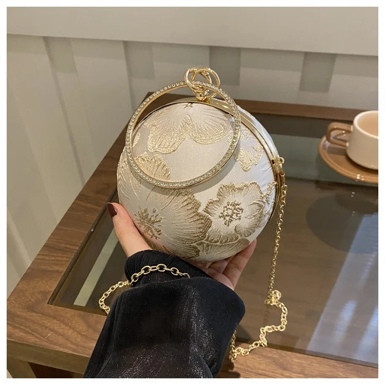 Embroidered Spherical Hand-held Shoulder Crossbody Chain Bag