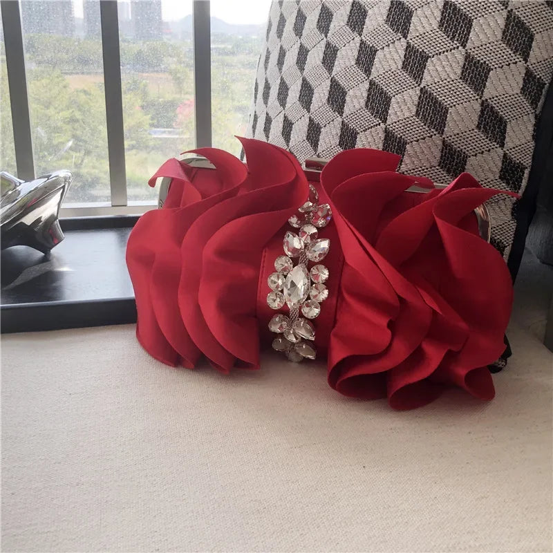 3D Rose Flower Diamante Long Chain Bag