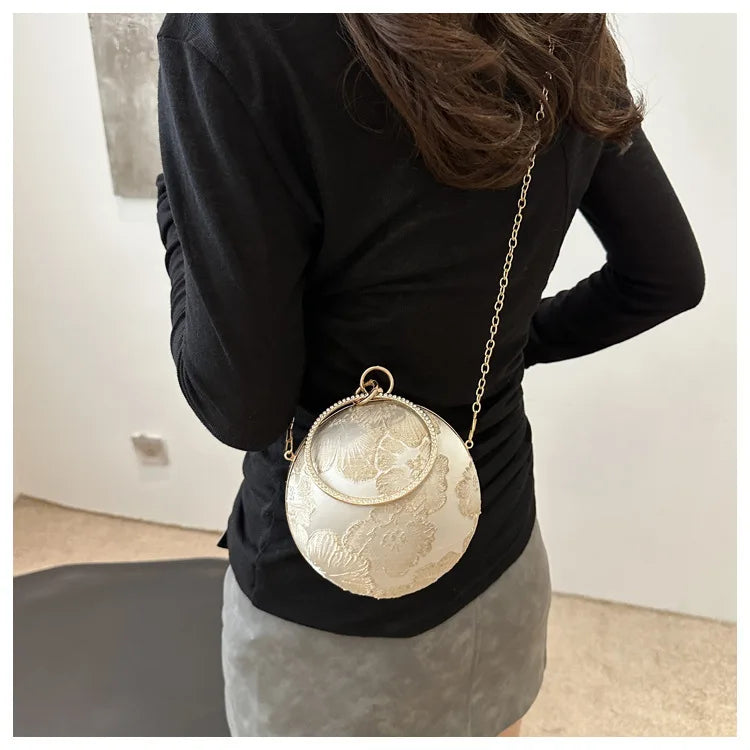 Embroidered Spherical Hand-held Shoulder Crossbody Chain Bag