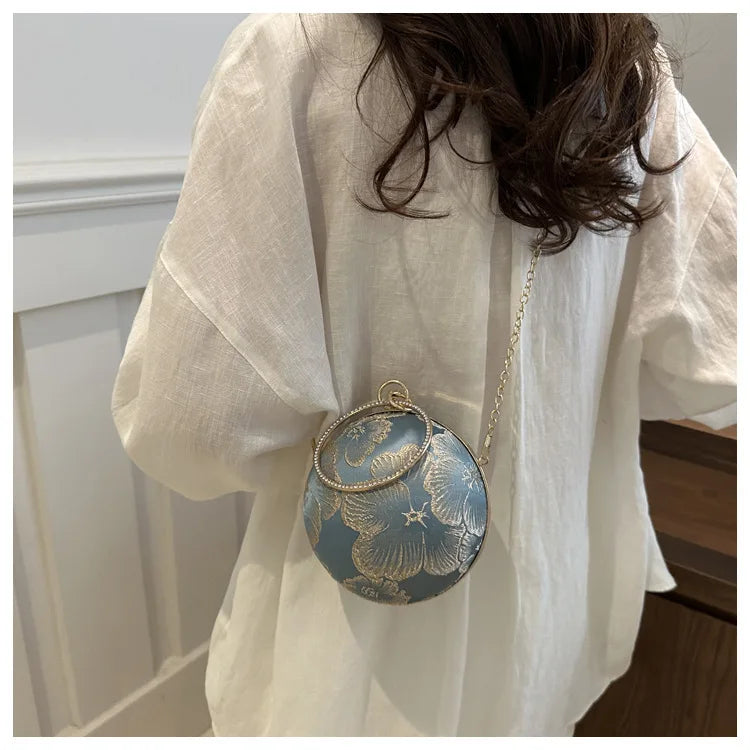 Embroidered Spherical Hand-held Shoulder Crossbody Chain Bag