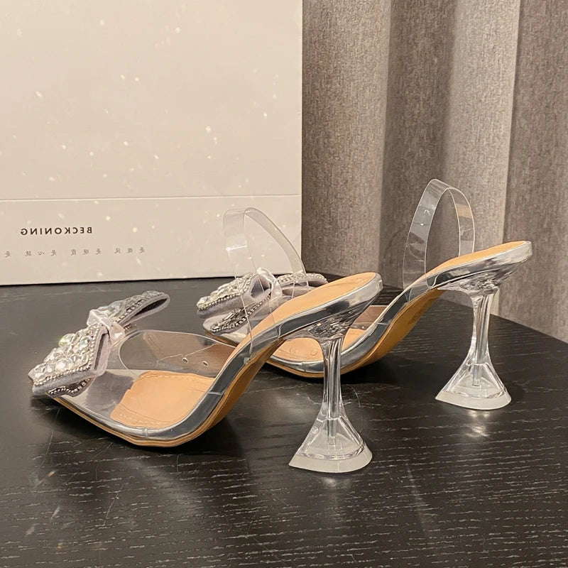 Butterfly-knot Crystal Transparent Pointed Toe High Heel Shoes