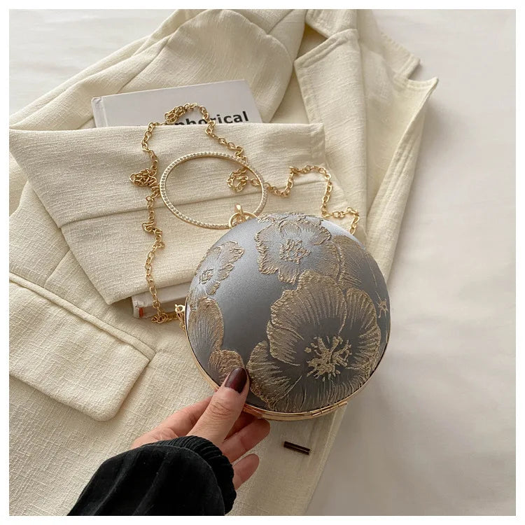 Embroidered Spherical Hand-held Shoulder Crossbody Chain Bag