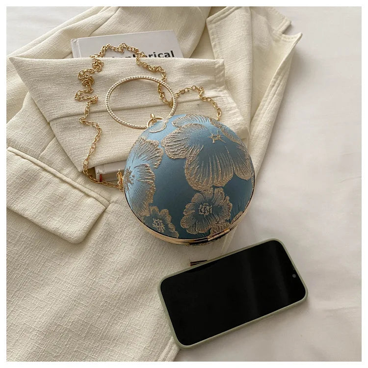 Embroidered Spherical Hand-held Shoulder Crossbody Chain Bag