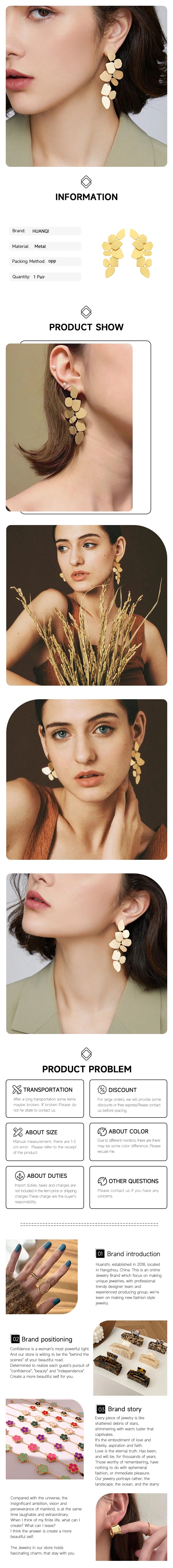 Geometric Flowers Gold Color Plated Long Drop Earrings