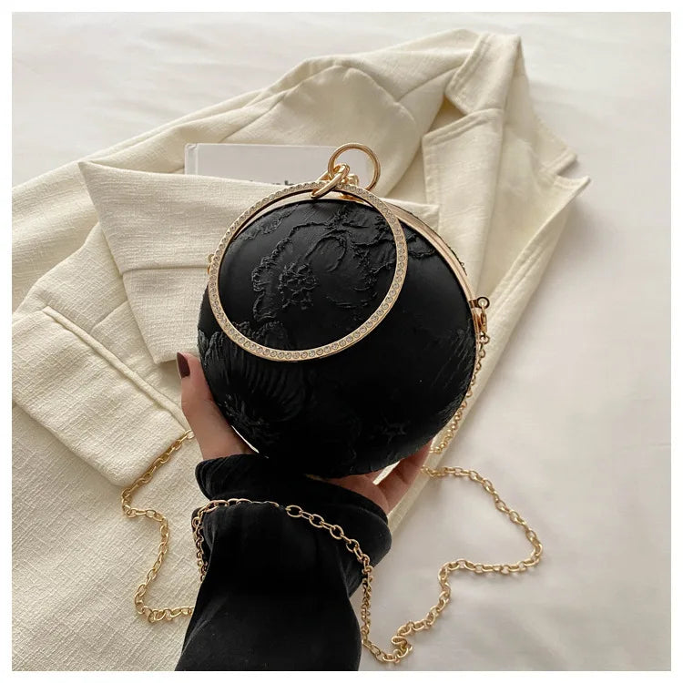 Embroidered Spherical Hand-held Shoulder Crossbody Chain Bag