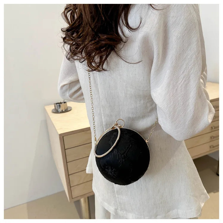 Embroidered Spherical Hand-held Shoulder Crossbody Chain Bag