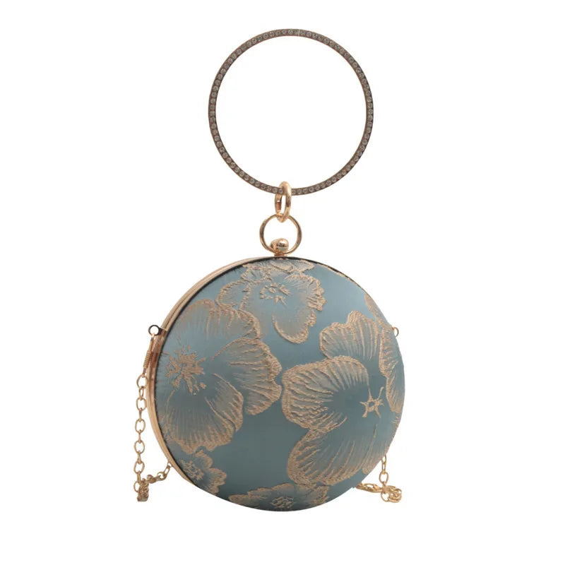 Embroidered Spherical Hand-held Shoulder Crossbody Chain Bag