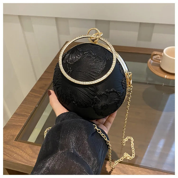 Embroidered Spherical Hand-held Shoulder Crossbody Chain Bag