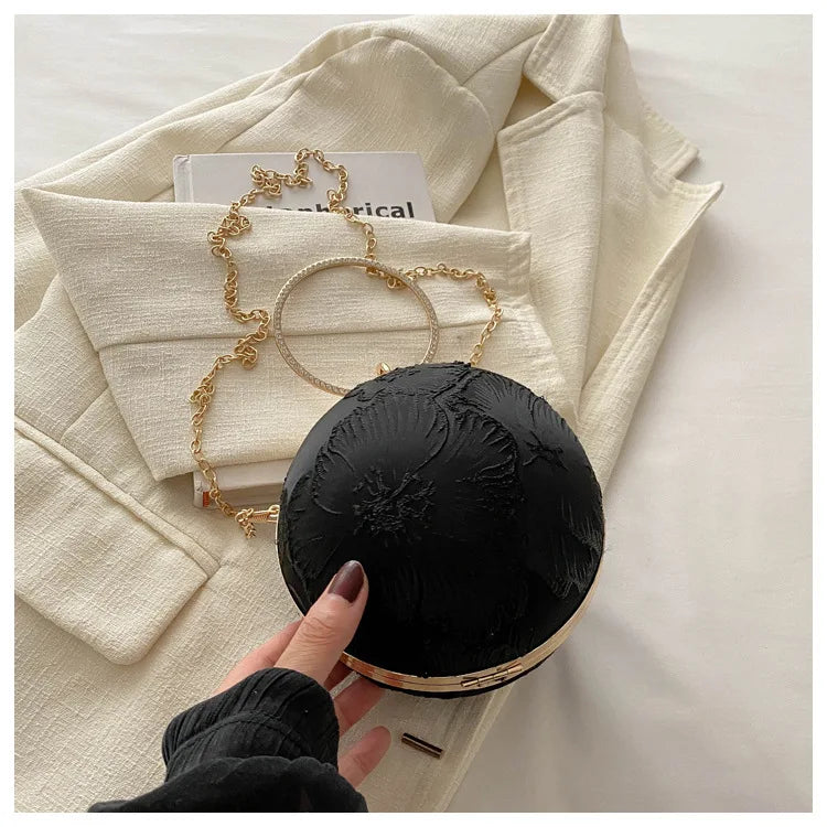 Embroidered Spherical Hand-held Shoulder Crossbody Chain Bag