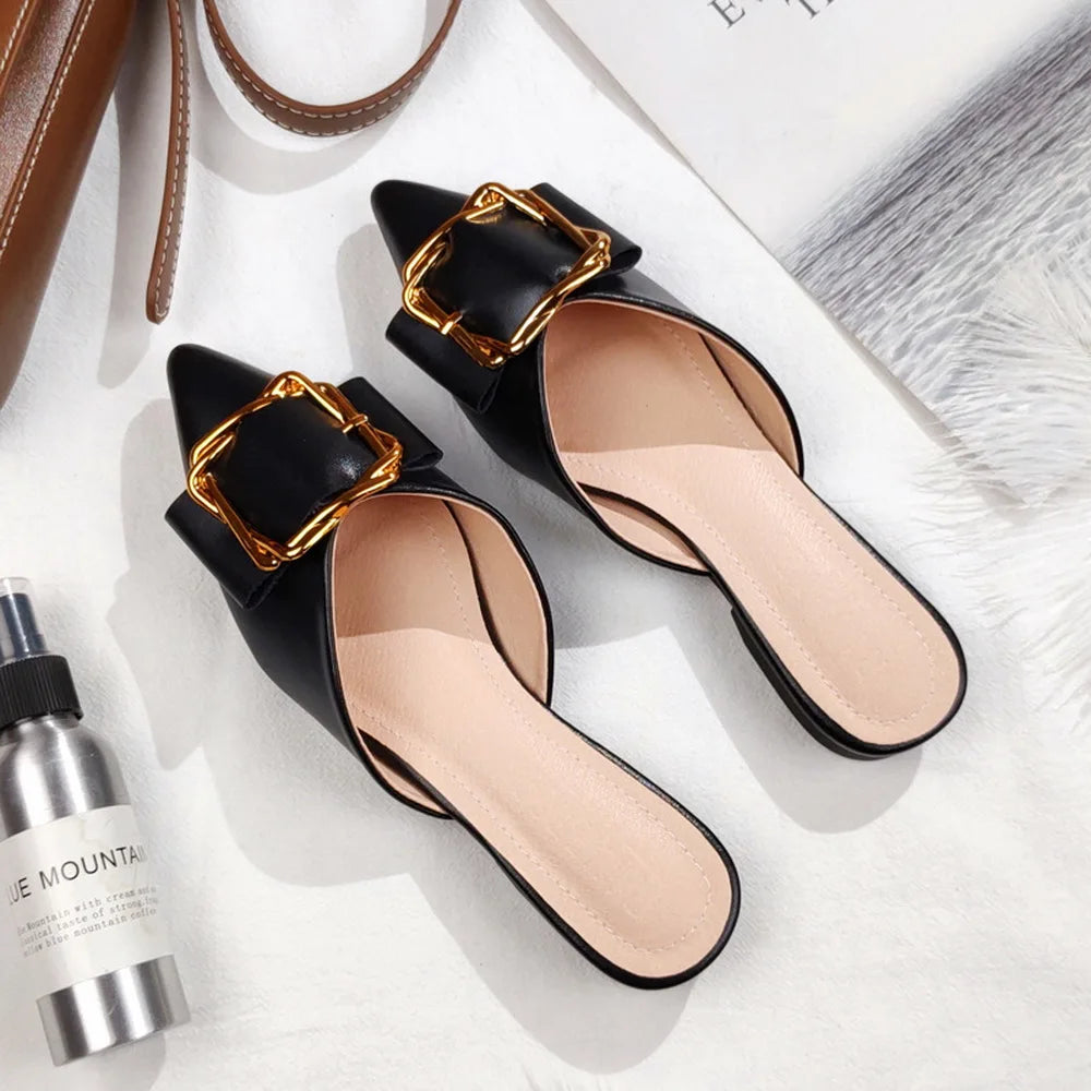 Big Bow Flat Slides Shoes