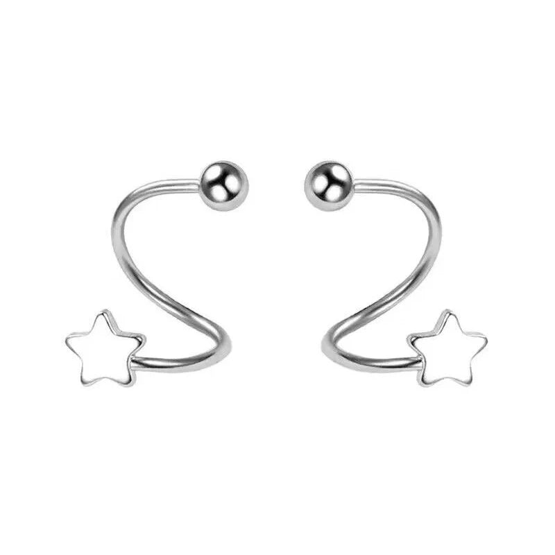 925 Sterling Silver Spiral Heart Star Stud Earrings