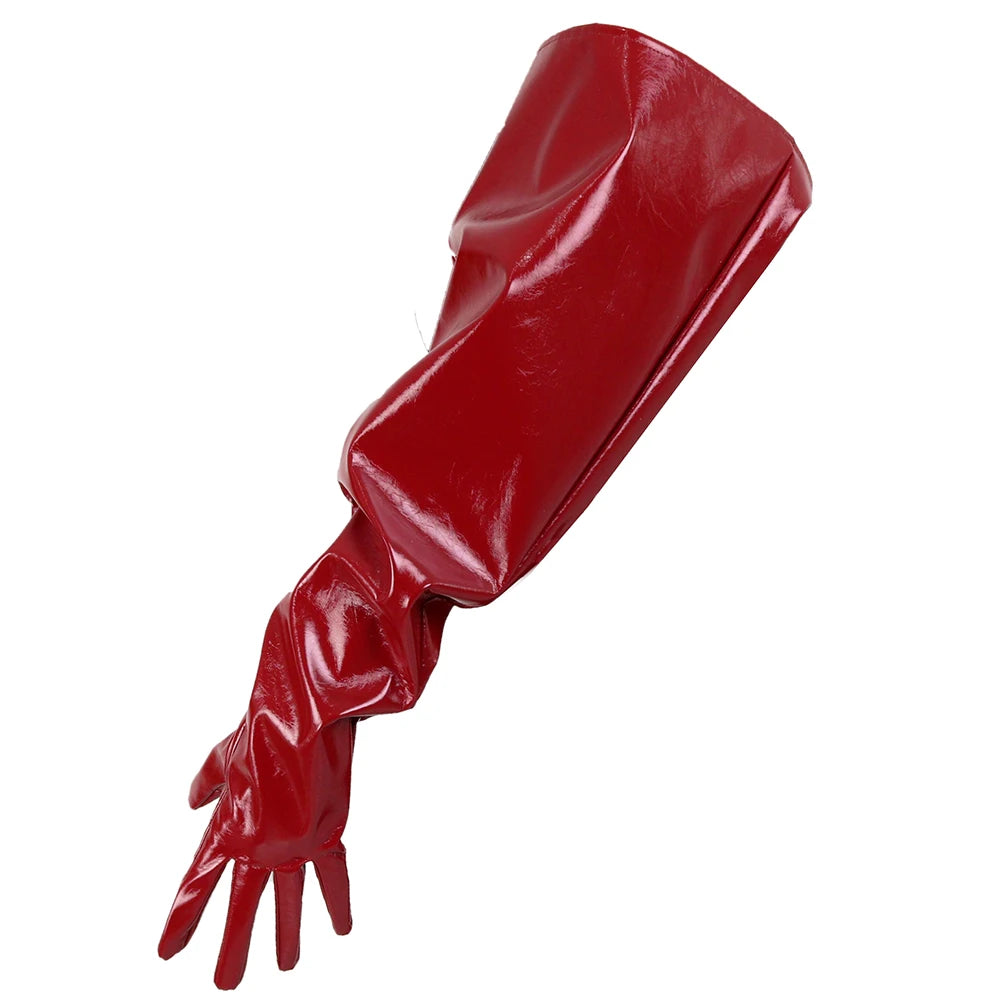 PU Leather Puff Sleeves Long Gloves