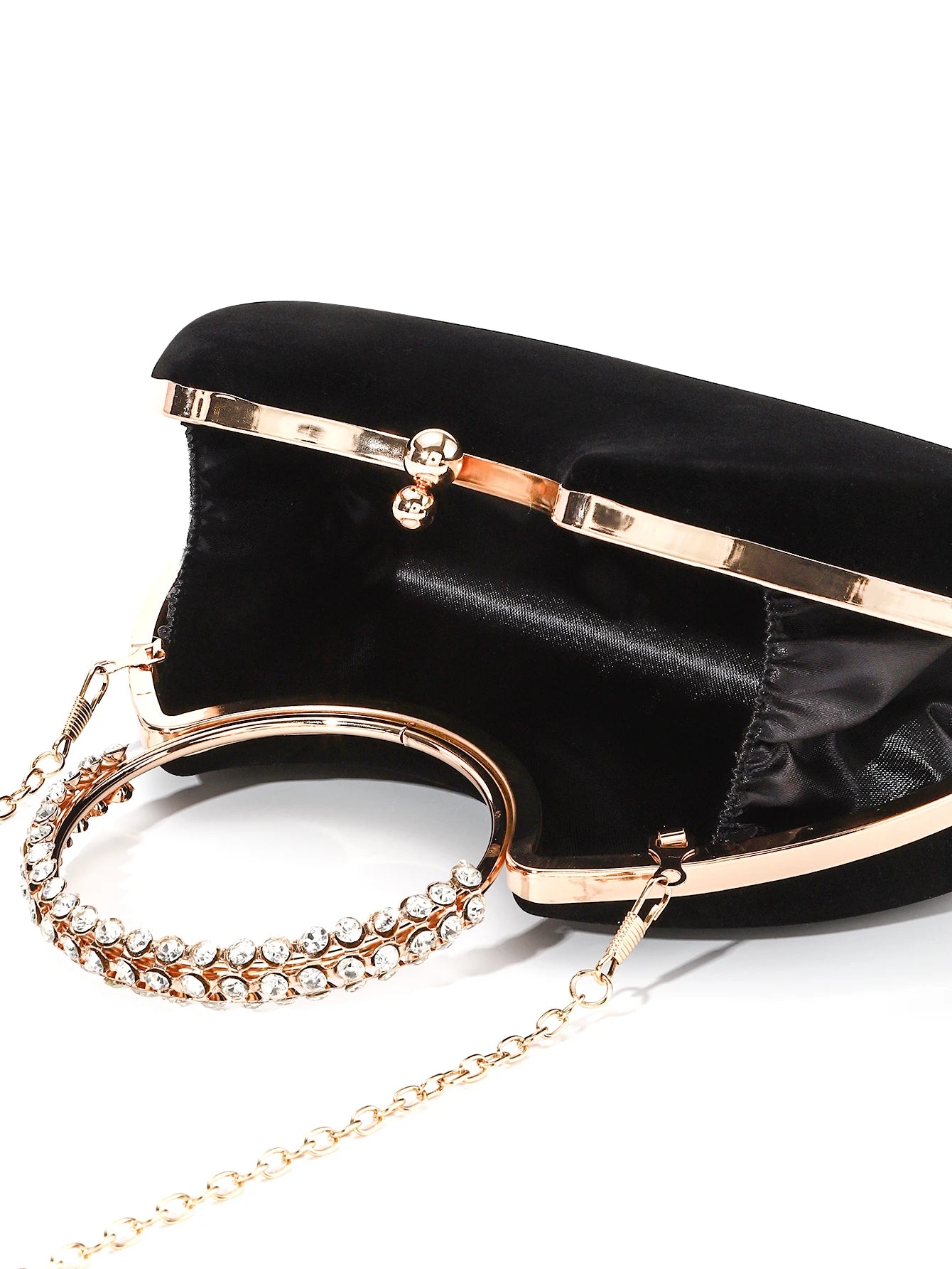 Black Flannelette Rhinestone  Hand-held Bag