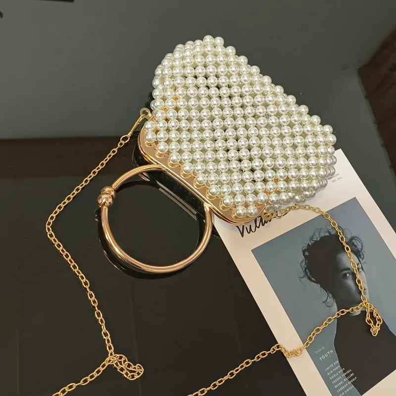 Pearl Breaded Top-Handle Hand-woven Handbag