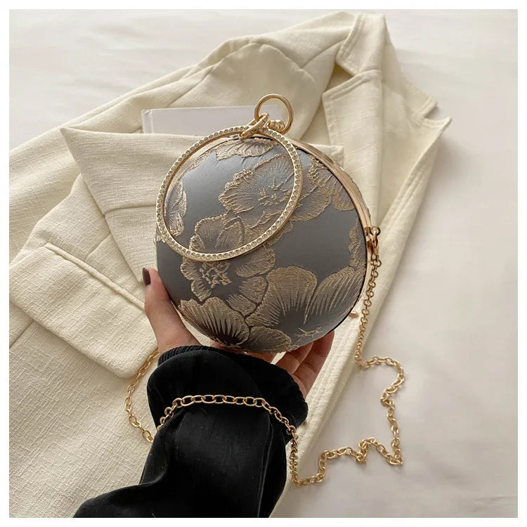 Embroidered Spherical Hand-held Shoulder Crossbody Chain Bag