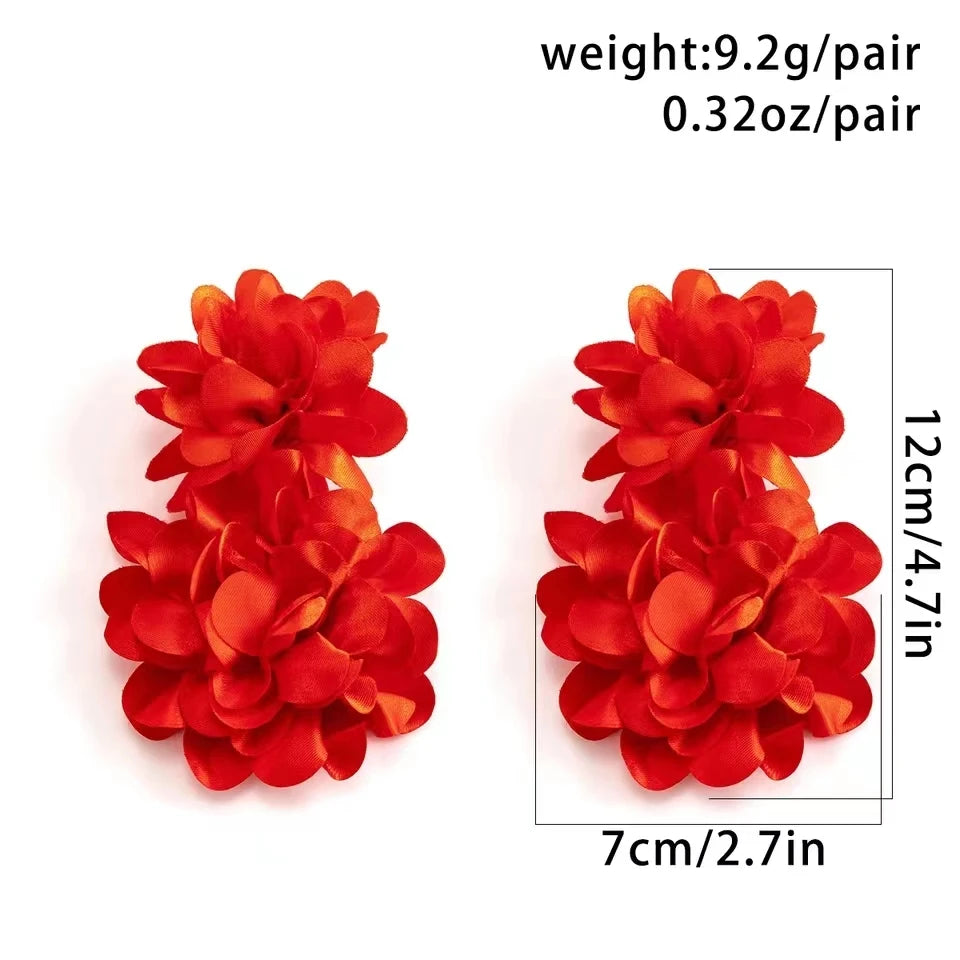 3D Flower Large Long Drop  Earrings