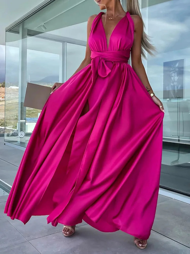 Deep V-Neck Sleeveless Maxi Dress