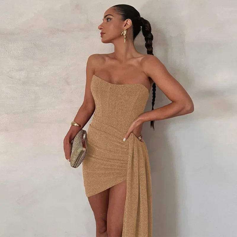 Strapless Backless Irregular-hem Long-tail Dress