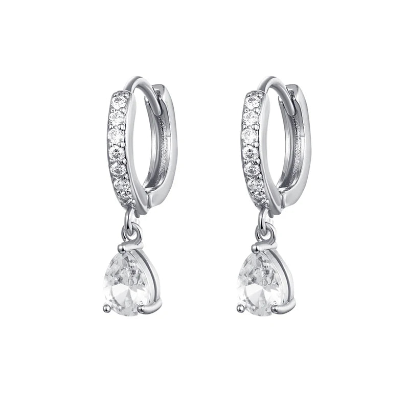 Cubic Zirconia Gold Silver Plated Hoop Drop Two-piece Earrings Set