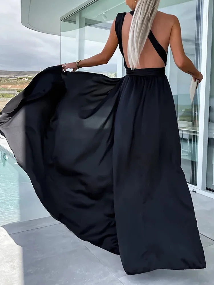 Deep V-Neck Sleeveless Maxi Dress