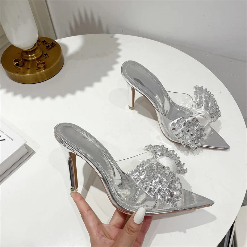 Crystal Bowknot Transparent Pointed Toe High Heels Shoes