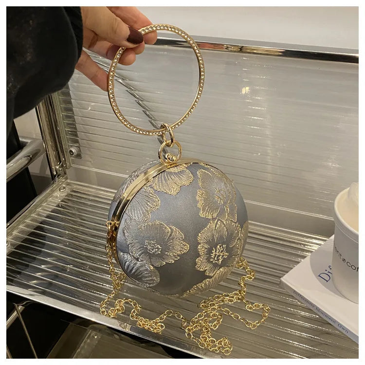 Embroidered Spherical Hand-held Shoulder Crossbody Chain Bag