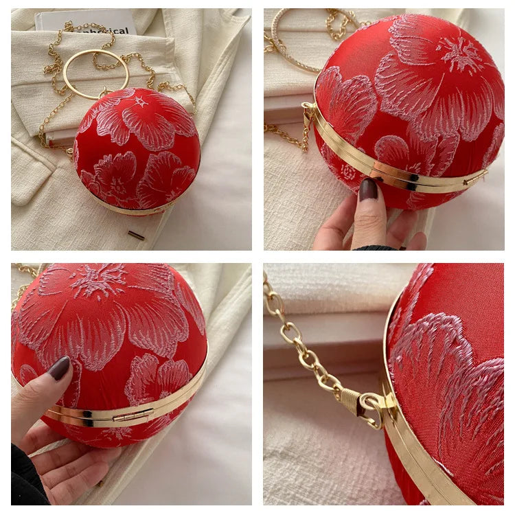 Embroidered Spherical Hand-held Shoulder Crossbody Chain Bag