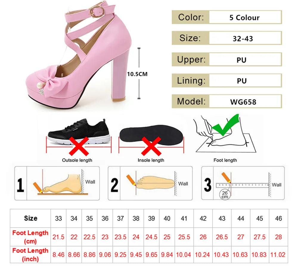 Cross-tied Ankle Strap Bow Platform High Heels Shoes