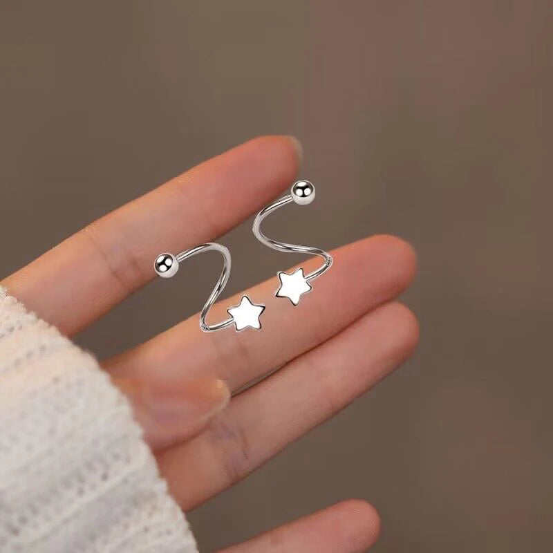 925 Sterling Silver Spiral Heart Star Stud Earrings