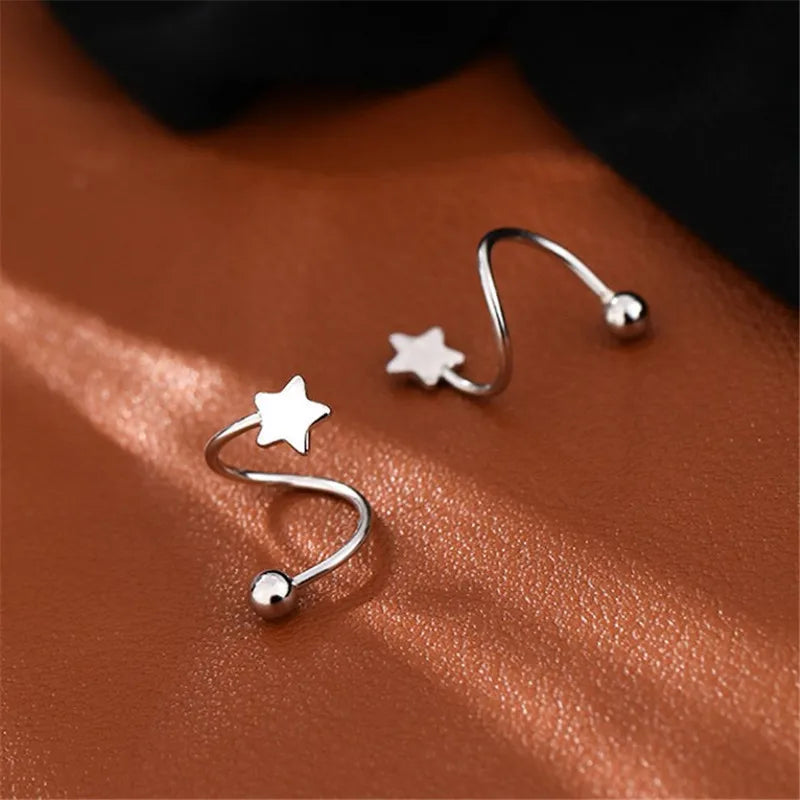 925 Sterling Silver Spiral Heart Star Stud Earrings