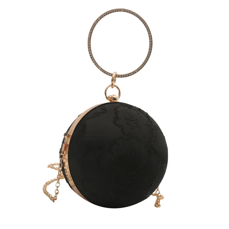 Embroidered Spherical Hand-held Shoulder Crossbody Chain Bag