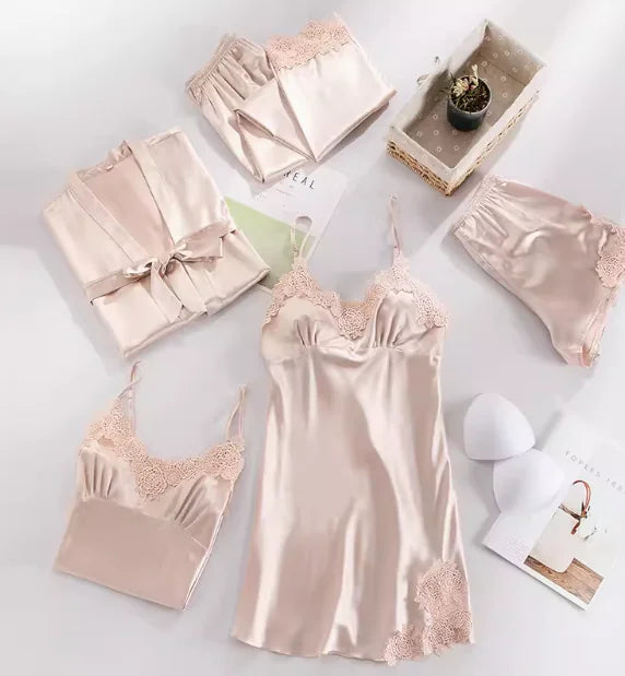 Satin Pajama 5-Piece Sleepwear Set