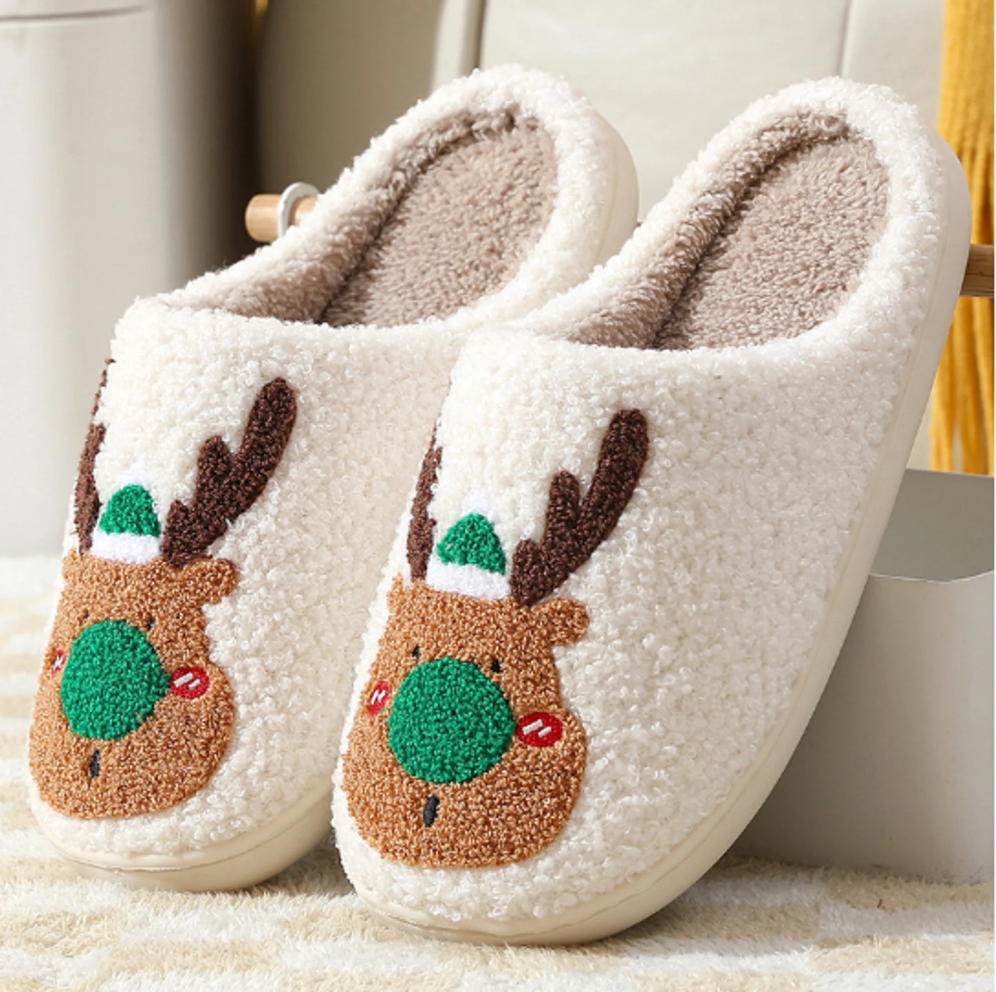 Reindeer Print Christmas Slippers