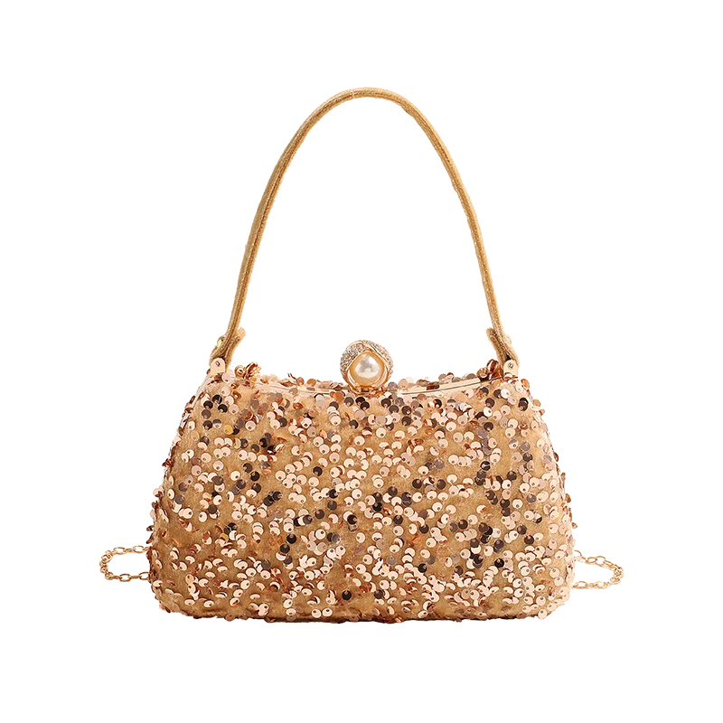 Sequin Pearl Long Chain Handbag