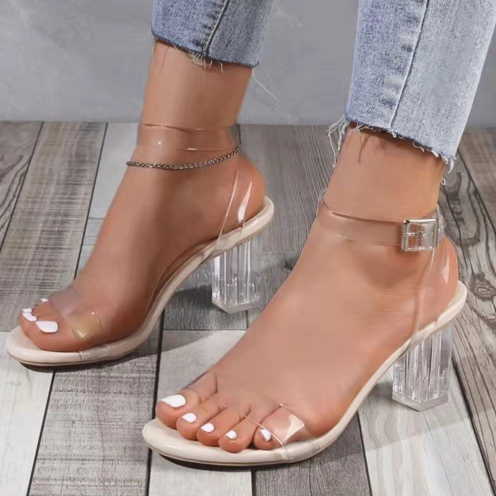 PVC Jelly Crystal Transparent Chunky Heel Shoes