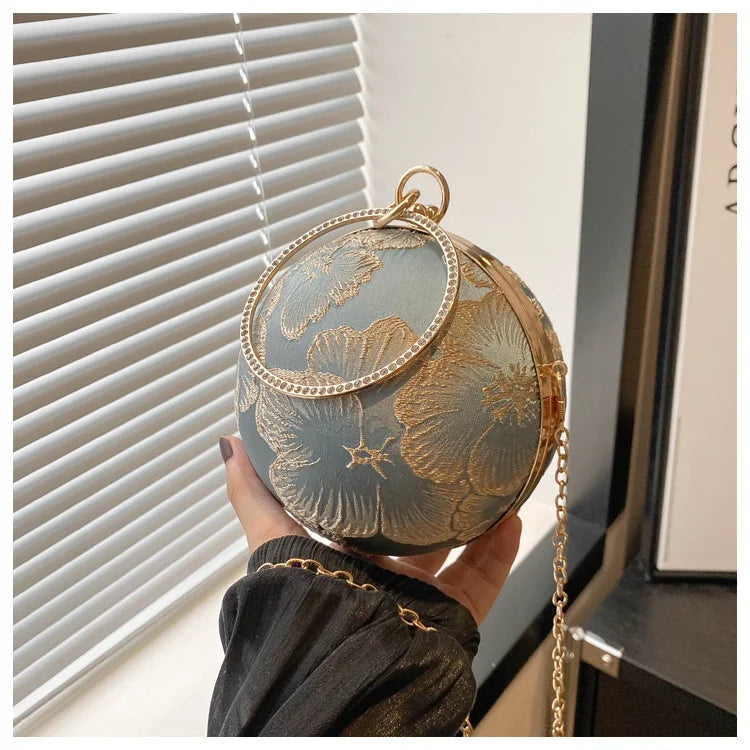 Embroidered Spherical Hand-held Shoulder Crossbody Chain Bag