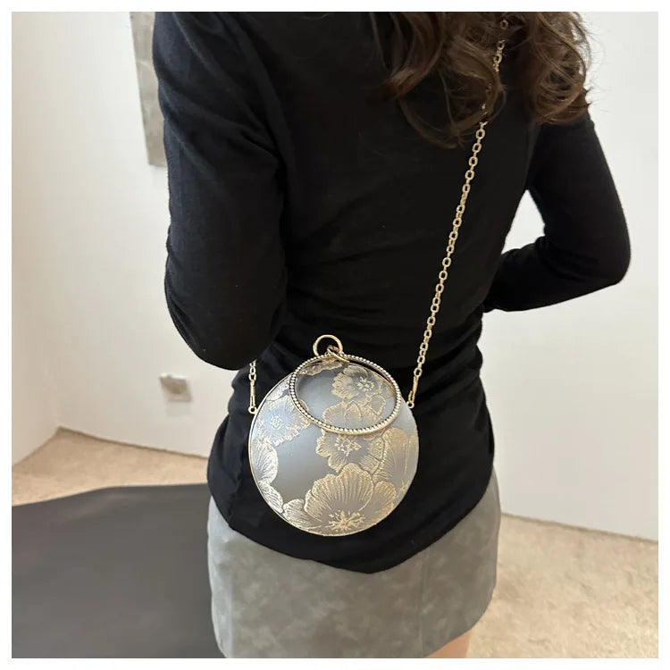 Embroidered Spherical Hand-held Shoulder Crossbody Chain Bag